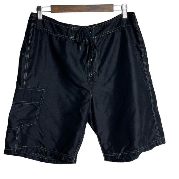 Burnside Board Shorts Men's Size 34 Black Draw String Side Pocket - Picture 1 of 9